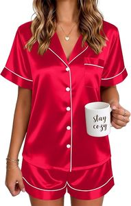 Ensemble de pyjama en satin de soie de luxe pour femmes RTS, taille élastique, manches courtes, uni, pour l'automne/l'hiver/l'été - Product Image 4