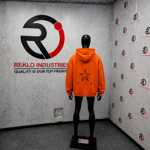 WHOLESALE <b>Orange</b> Men's Zip-Up Hoodie With Black Tribal Print Oversized <b>Fleece</b> Sweatshirt Hip Hop Style Front Logo Pocket Design - Product Image 4