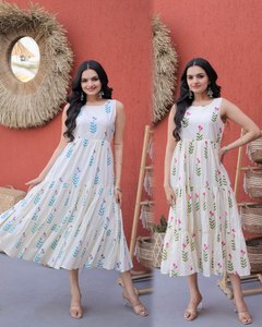 ชุดคุर्ติผ้าฝ้ายพิมพ์ลายแบบดั้งเดิมสำหรับผู้หญิง ความยาวระดับข้อเท้า เหมาะสำหรับฤดูร้อน แห้งเร็ว ยืดหยุ่นได้ กลับด้านได้ ไม่ยับง่าย - Product Image 2