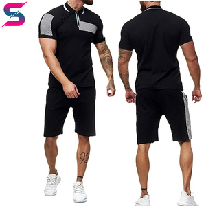 Ensemble polo et short pour homme, nouvelle collection, qualité supérieure, couleur noire, effet color block, séchage rapide, tricoté, décontracté, été. - Product Image 5