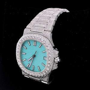 Montre mécanique de luxe personnalisée OEM ODM Hip Hop Diamond entièrement sertie de moissanite, mouvement ETA, cadran en cristal saphir, boîtier carré turquoise - Product Image 4