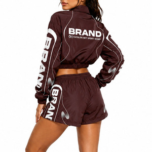Custom Women's Cropped Windbreaker Shorts Set Lightweight Nylon Zip <b>Jackets</b> Private Label Fashion Windbreaker Hoodies Tracksuits - Product Image 5