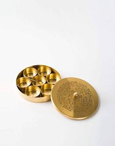 Traditional Indian Brass Home Decor Gift Designer Spice Storage <b>Box</b> Floral Engraved Lid Leak Proof Food Grade Dishwasher Safe - Product Image 2