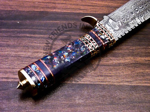 Couteau de chasse Bowie en acier Damas fait main, édition neuve, avec manche en laiton et acrylique, lame fixe, couteau tactique, couteau de survie - Product Image 5