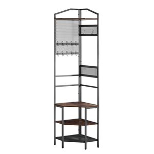 71.3 in Freestanding Corner Hall Tree Steel Frame Coat Rack <b>Hooks</b> with Top Shelf Wall <b>Hooks</b> & Coat Rack Storage Organizer - Product Image 1