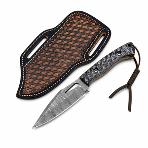 Cuchillo de caza de acero de Damasco con punta de gota, mango de madera, hoja recta de 8 pulgadas, cuchillo de camping, OEM/ODM disponible - Product Image 4