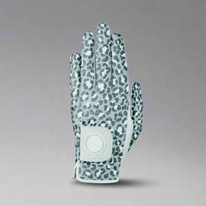 White Golf <b>Glove</b> with Gray <b>Leopard</b> <b>Print</b> Right Hand Non-Slip Pull On Unisex Sports Microfiber Leather - Product Image 1