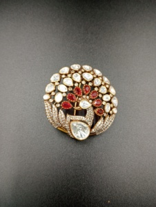 AMAIRA JEWELS Flower Shape Silver <b>Gold</b> Plated Moissanite Polki Red Doublet Stone Brooch Pins Unisex Party Wedding Engagement - Product Image 3