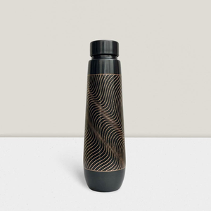 950ML 99.94% Pure <b>Copper</b> Water <b>Bottle</b> with Black Matte Wave Finish Premium Ayurvedic Wellness Drinkware Reusable Hydration - Product Image 1