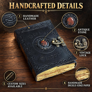 Diario de Cuero Negro Hecho a Mano, Libro de las Sombras con Grabado de Piedra Roja, Grimoire Gótico de Brujería, Diario de Cuero Antiguo - Product Image 3
