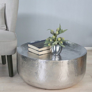 Hand-Hammered Antique Brass Drum Coffee <b>Table</b> Handcrafted <b>Round</b> Metal <b>Table</b> for Modern Living Room and Hotel Lobby Decor - Product Image 5