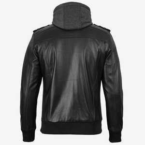 Chaqueta con capucha negra con logotipo personalizado RTS Wholesale para hombre, chaqueta de cuero vintage para hombre, chaquetas de alta calidad para hombre, chaqueta de invierno Highstreet - Product Image 2