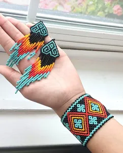 TOP SALE PRODUCT Huichol Beaded Bracelet and Earrings: <b>Native</b> Mexican Jewelry <b>Set</b> for birthday , <b>christmas</b>, WEDDING, - Product Image 1