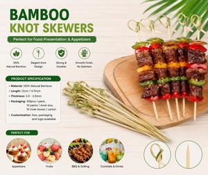 AVAILABLE OEM 12cm Natural Bamboo Skewers Knotted Cocktail Picks for Fruit Appetizer Finger Food Decoration - Product Image 6