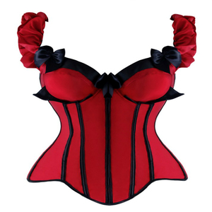 Corsé Rojo de Satén para Mujer con Lazos Negros Decorativos, Faja Moldeadora de Control Firme para Adultos - Product Image 1
