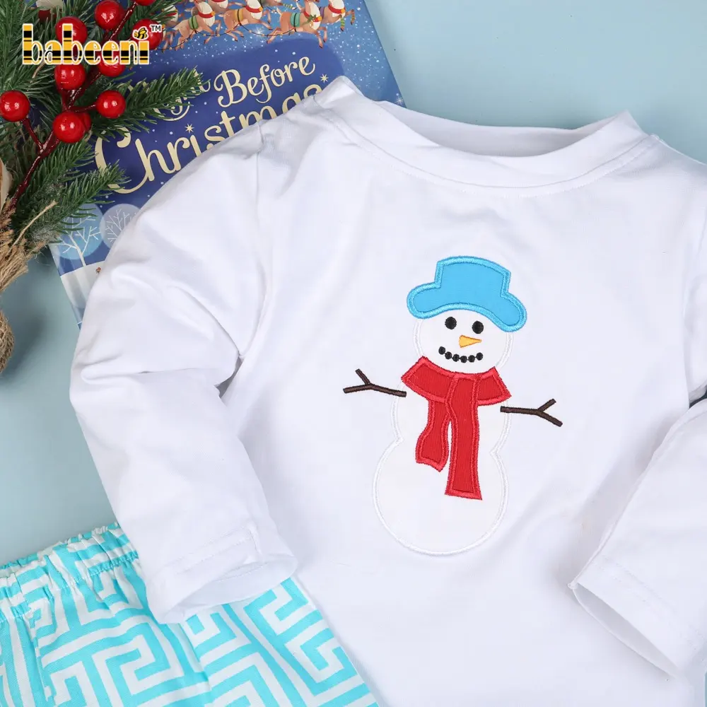 Cute Snowman appliqued boy set ODM OEM wholesale smocked children clothing set Babeeni brand - BB839