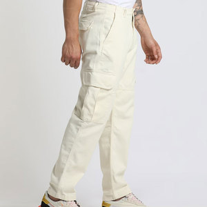 <b>Men's</b> <b>Cream</b> Canvas <b>Cargo</b> Pants Straight Fit Multiple Pockets Elastic Waist Casual Breathable Midweight Spring Style - Product Image 2