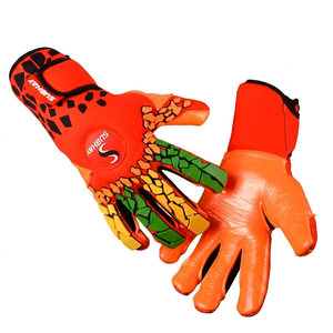 Elite Professional Hybrid Goalkeeper <b>Gloves</b> Orange 4mm Contact Latex High <b>Grip</b> Soccer Goalie <b>Gloves</b> Hook Loop Closure Custom - Product Image 1