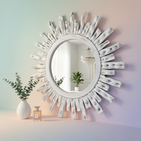 Miroir mural rond en bois de style rustique, effet soleil, décoratif, style côtier bohème, pour salon, entrée, chambre et villa