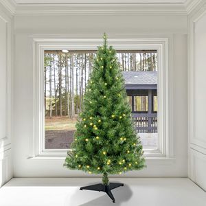 Albero di Natale Artificiale Realistico in Abete di Norwood da 120 cm con 100 Luci LED Bianco Caldo, 241 Punte di Rami, Pre-Illuminato, con Supporto, in PVC Verde - Product Image 1