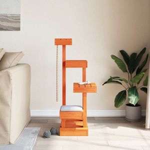 Grand arbre à chat en pin massif brun ciré, durable, polyvalent, griffoir et mobilier pour chat - Product Image 3