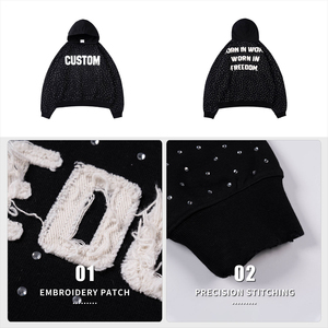 Custom Rhinestone Dot Print Hooded Sweatshirt Men Oversized 420GSM Cotton Heavyweight Back Logo Design - Product Image 6