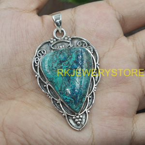 Colgante Grande de Azurita y Crisocola en Plata de Ley 925, Hecho a Mano, Estilo Boho Vintage, Joyería de Moda para Mujer, Regalo para Él, Unisex - Product Image 3