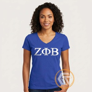 เสื้อยืดผู้หญิง Zeta Phi Beta แบบสั่งทำพิเศษ สำหรับฤดูร้อน คอวี แขนครึ่งแขน ปักลาย พิมพ์ลายด้วยความร้อน ผ้าฝ้าย 100% ระบายอากาศได้ดี - Product Image 4