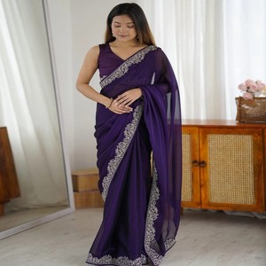 VASTRA COTTAGE Saree Rangoli para Fiesta con Blusa Bordada de Banglori, Color Morado, Atuendo Tradicional Étnico para Mujer - Product Image 2