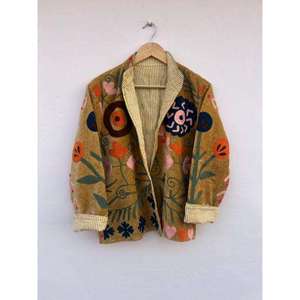 Chaqueta de Algodón con Bordado Floral Hecho a Mano, Cuello Alto, Manga Larga, Estilo Prairie Chic, Ropa Exterior de Primavera para Mujer - Product Image 2