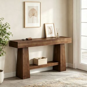 Console longue rustique moderne avec rangement en teck et chêne, plateau en marbre de luxe pour entrée, salon, appartement, hôtel - Product Image 4