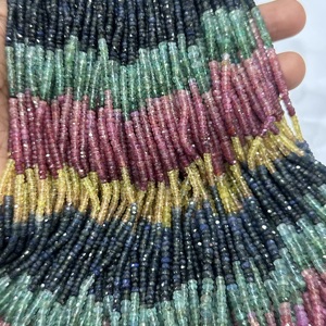 AAA Multi Precious Faceted Rondelle Beads <b>Ruby</b> Emerald Sapphire Beads 3mm 4mm 16 inches Long Natural Gemstone for Jewelry Making - Product Image 1