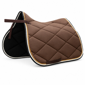 Tapis de selle matelassé marron diamanté avec bordure contrastée superposée |   Harnais d'équitation rembourré et profilé avec sangles sécurisées - Product Image 1
