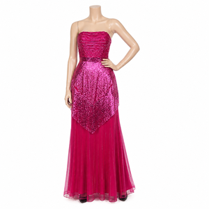 Luxury Fuchsia Strapless <b>Sequin</b> Fringe Evening Gown for Women Formal Party Prom Wedding Reception Maxi Dress Elegant Couture - Product Image 1