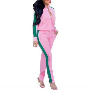 Unisex <b>Pink</b> Green Color Blocking <b>Tracksuit</b> Full Zipper Hooded Casual Jogging Pants Set Spring Breathable Quick Dry Spandex - Product Image 2