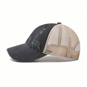 Gorra trucker de béisbol multicolor con efecto desgastado, para exteriores, de verano, ligera, con malla, de color liso, venta al por mayor - Product Image 4