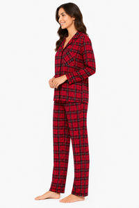 Conjunto de Pijama a Cuadros Rojos para Mujer, Ropa de Dormir de Algodón Premium, Manga Larga, con Botones, Traje de Pijama Cómodo y Suave - Product Image 2