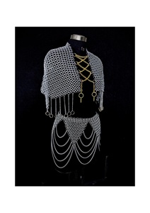 Antique Modern Chainmail Harness <b>Top</b> Skirt Set Steel Ring Armor for Cosplay Weddings & Fantasy Events - Product Image 2