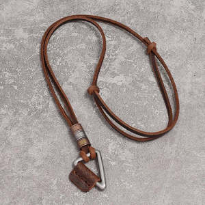 Vintage Alloy Triangle Pendant Necklace with Adjustable Pure Leather Cord for Men & Boys - Product Image 4
