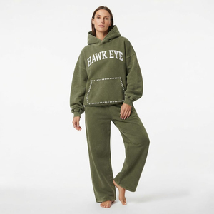 Wholesale <b>Women</b>’s Acid Wash Heavyweight Cotton Fleece Rhinestone Hoodie Wide Leg Pants Two <b>Piece</b> Winter Casual Wear - Product Image 3