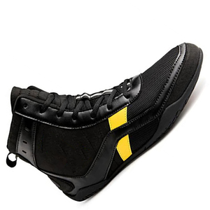 High Top Boxing Training <b>Shoes</b> Black Yellow Lace Up Breathable Leather Adults Martial Arts Workout Gear - Product Image 6