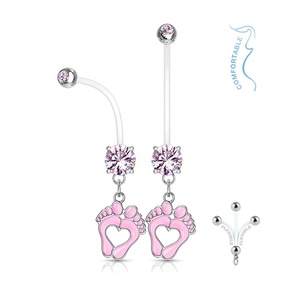 BabyFeet CZ Cristal <span class=keywords><strong>Nombril</strong></span> Anneau Femmes Enceintes Flexible Acrylique Ventre Accessoire Coloré Cristal Piercings Sexy Enceinte Bijoux - Product Image 5