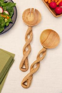 Ensemble de 2 cuillères à salade en bois d'acacia, design écologique, ustensiles en bois pour servir la salade, à prix abordable - Product Image 3