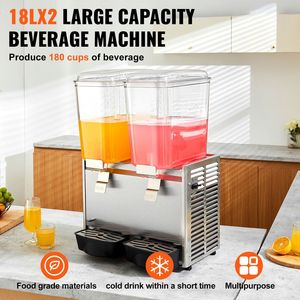 Commercial 590W 304 Stainless Steel Juice Dispenser 20.4 Qt 18L Ice <b>Tea</b> Drink <b>Machine</b> 2 Tanks 41-53.6 Commercial Dispenser - Product Image 2