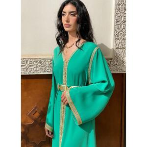 Premium V Neck <b>Kaftan</b> Finished With Sfeefa And Silk Buttons Aakaids Front Shoulder Details With Sfeefa And Full Sleeves Finished - Product Image 6