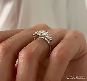 Anillo de compromiso de lujo con diamante cultivado en laboratorio de 1 quilate, oro macizo de 10K, 14K, 18K, anillo de boda clásico para mujer - Product Image 4