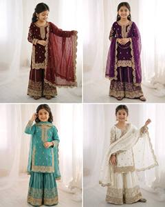 New Designer Heavy Embroideried Work <b>Top</b> and Sharara With Dupatta Fully Stitched for Kid's for Wedding and Tracditional - Product Image 1