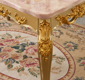 Ensemble de table à manger rectangulaire en teck massif doré de luxe, design antique français, meubles de salle à manger écologiques pour hôtel - Product Image 4