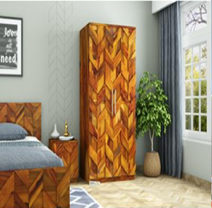 Stylish dual-tone off-white and dark wood four door wardrobe with pill-shaped oval accents and handles, available at wholesale. - Product Image 4