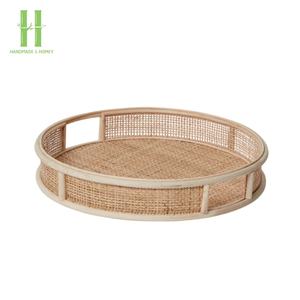 Offre spéciale Plateau rond en rotin avec poignée OEM avec assiettes à vaisselle pour décoration de table Vente en gros du Vietnam Meilleur prix - Product Image 6